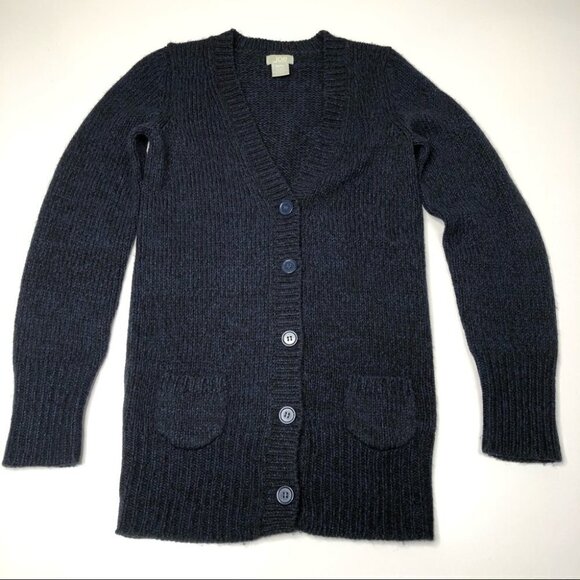 Joe FRESH Deep Navy Chunky Knit Pocket Long Buttonup Grampa Cardigan Sweater - Picture 2 of 14